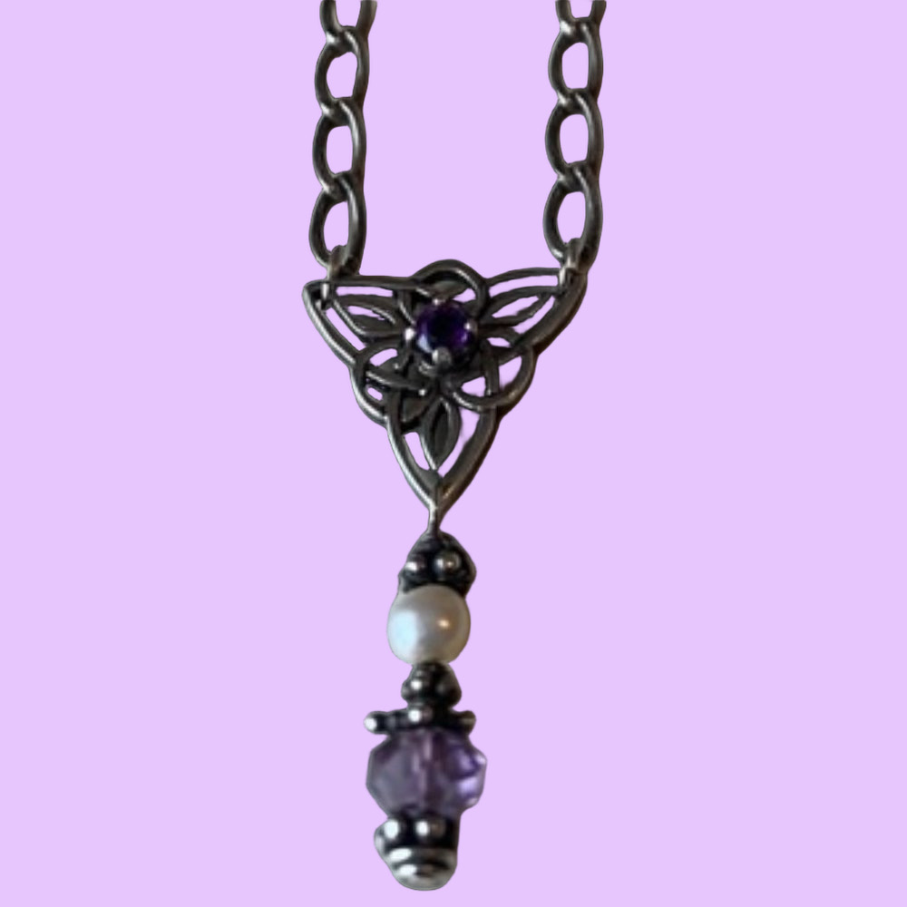 Sterling Silver, Amethyst and Pearl Celtic Design Necklace